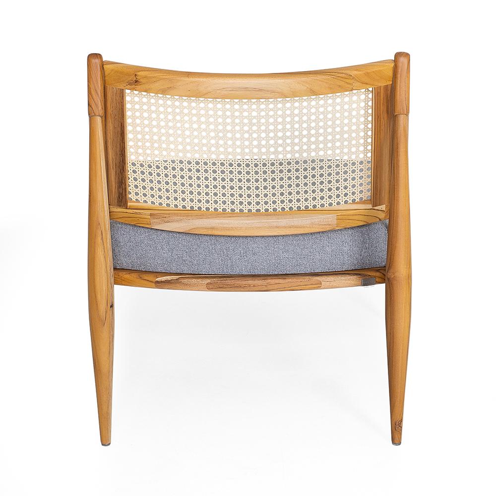 Donna Cane-Back Armchair in Teak Finish and Fabric Seat In New Condition In Miami, FL