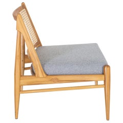 Donna Cane-Back Armchair in Teak Finish and Fabric Seat