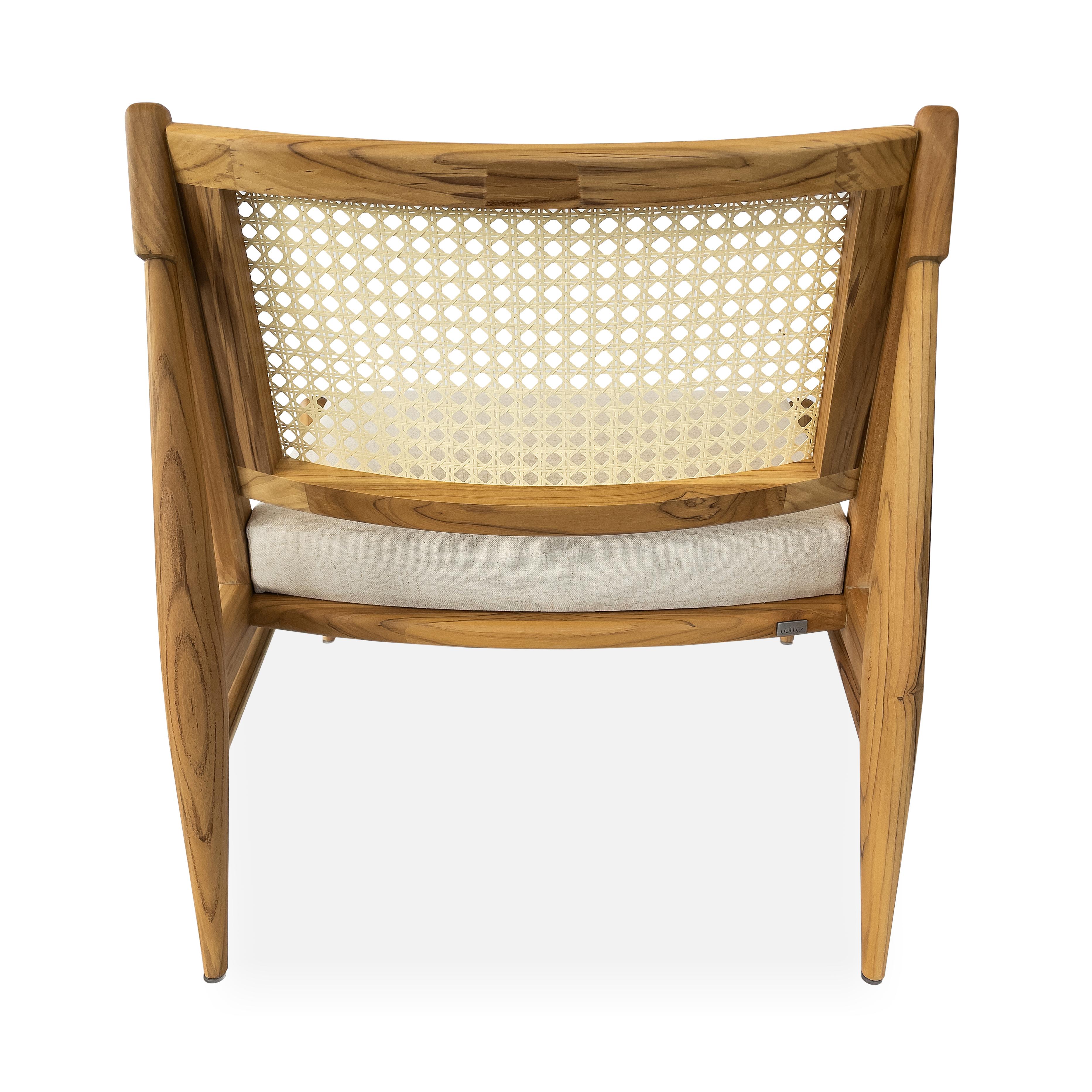 Donna Cane-Back Chair in Teak Wood Finish with Oatmeal Fabric Seat For Sale 5