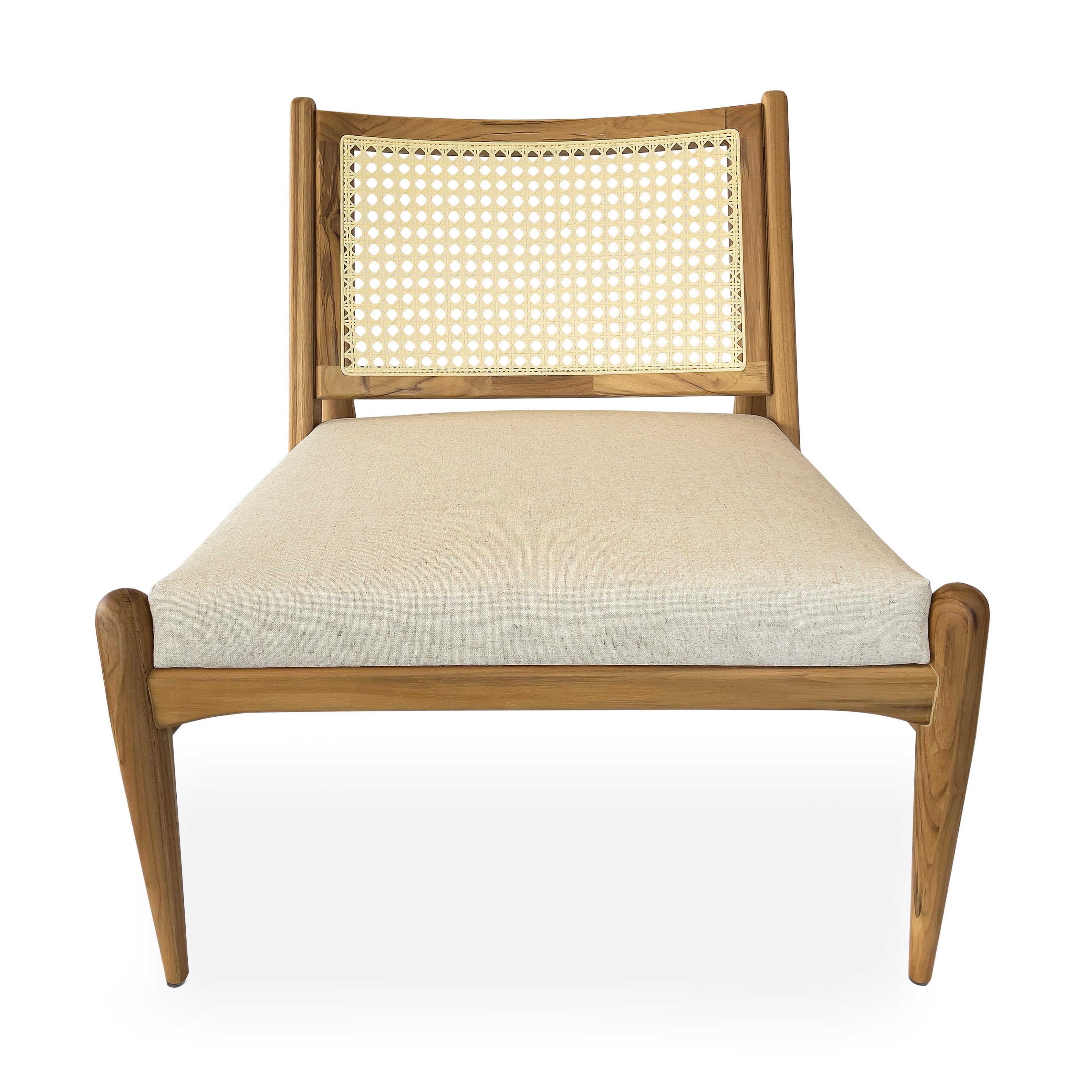 Donna Cane-Back Chair in Teak Wood Finish with Oatmeal Fabric Seat For Sale 2