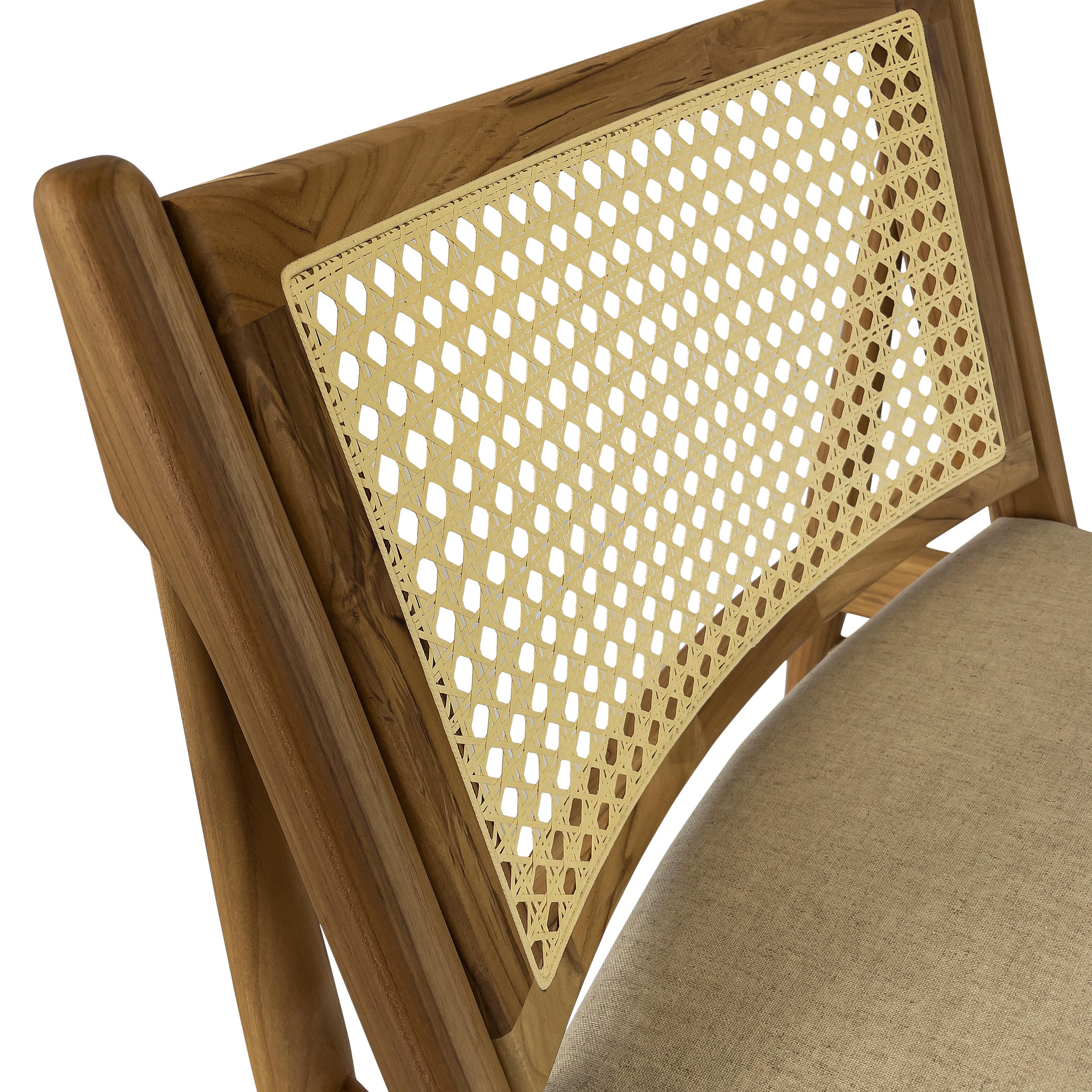 Teak Wood Occasional Chair with Cane Back and Beige Fabric - Donna Line For Sale 1