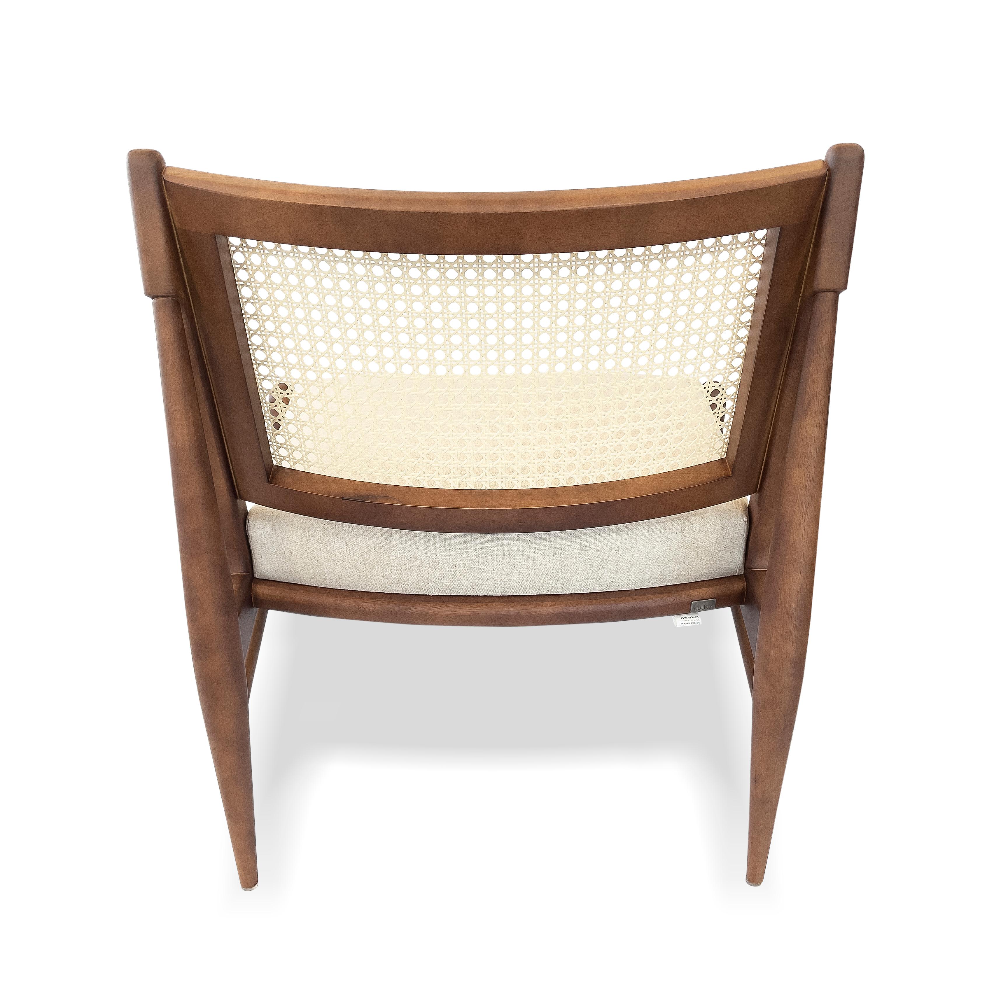 Donna Cane-Back Chair in Walnut Wood Finish with an Ivory Fabric Seat In New Condition For Sale In Miami, FL