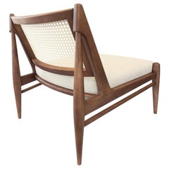 Donna Cane-Back Chair in Walnut Wood Finish with an Ivory Fabric Seat