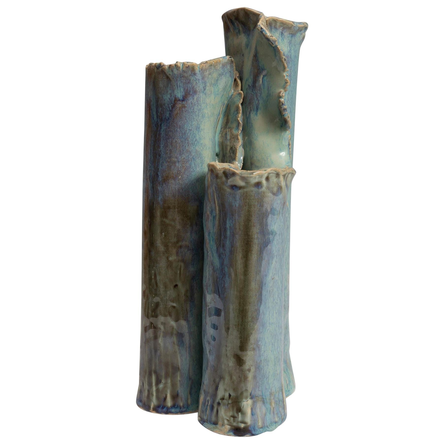 Donna Craven, 1983 Glazed Enameled Abstract Earthenware Pottery Vase