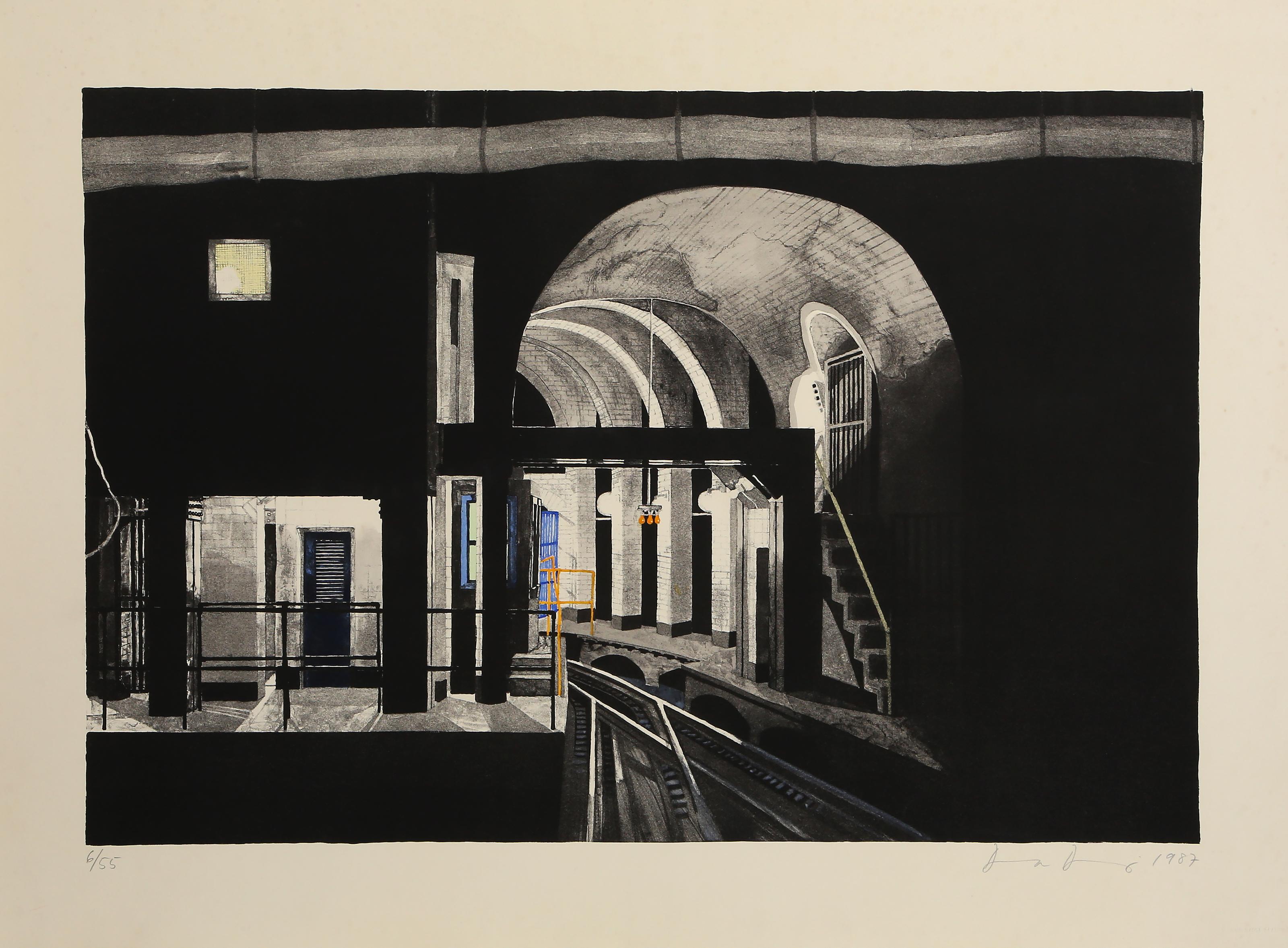 Deep Station, Subway Train Lithograph by Donna Dennis For Sale 1