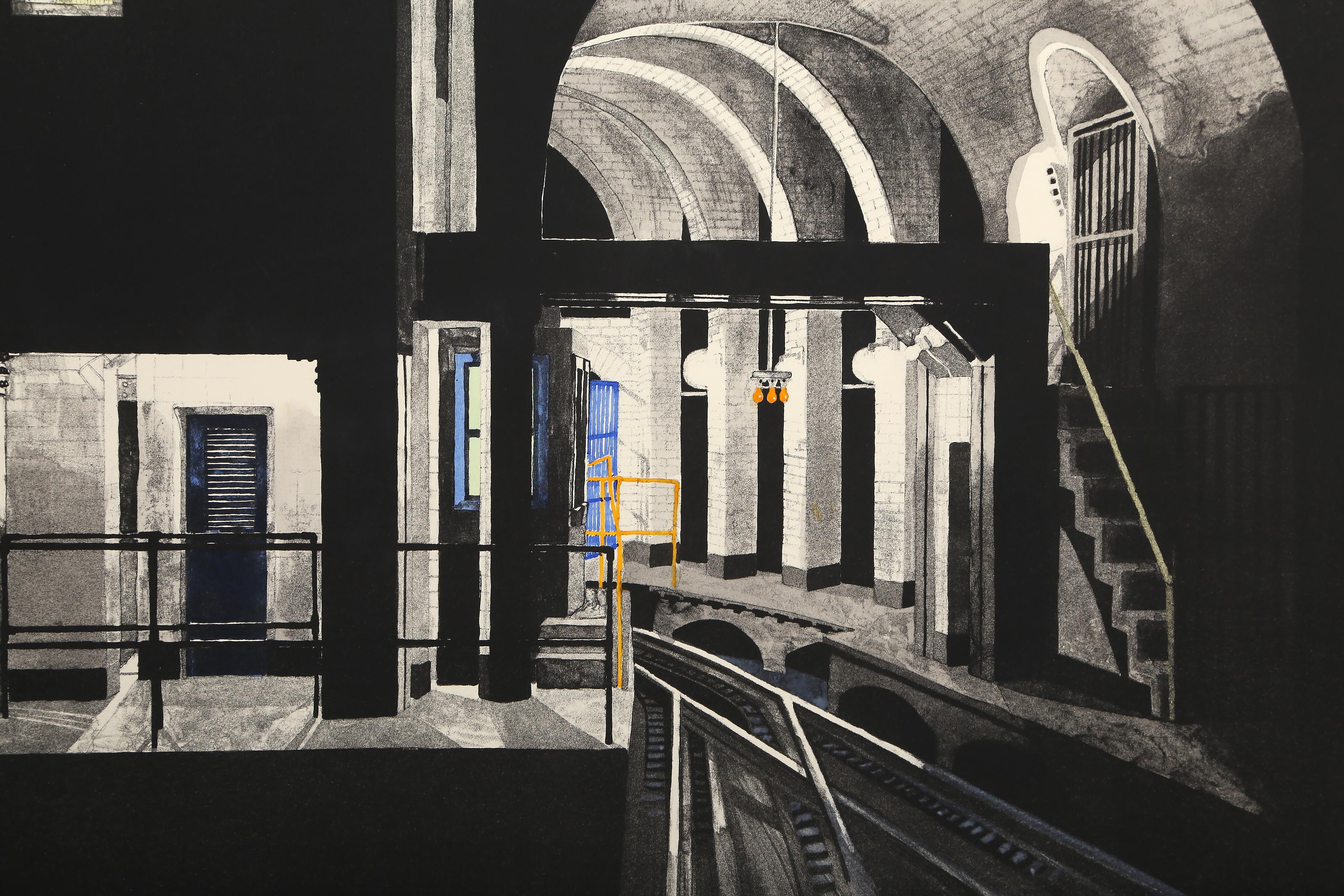 Deep Station, Subway Train Lithograph by Donna Dennis For Sale 2