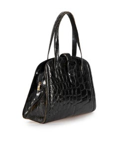 Donna Elissa Black Patent Croc Embossed Handbag