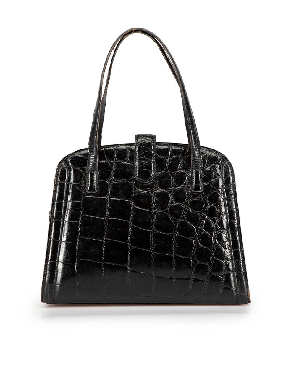 Donna Elissa Black Patent Croc Embossed Handbag In Good Condition In London, GB