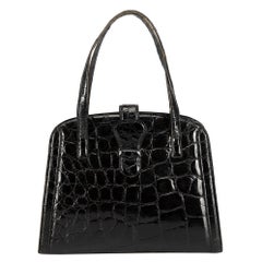 Donna Elissa Schwarze Lack-Handtasche mit Krokoprägung