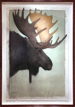 Moose, Wyoming (bull moose, character, enormous, celadon, brown, tan)