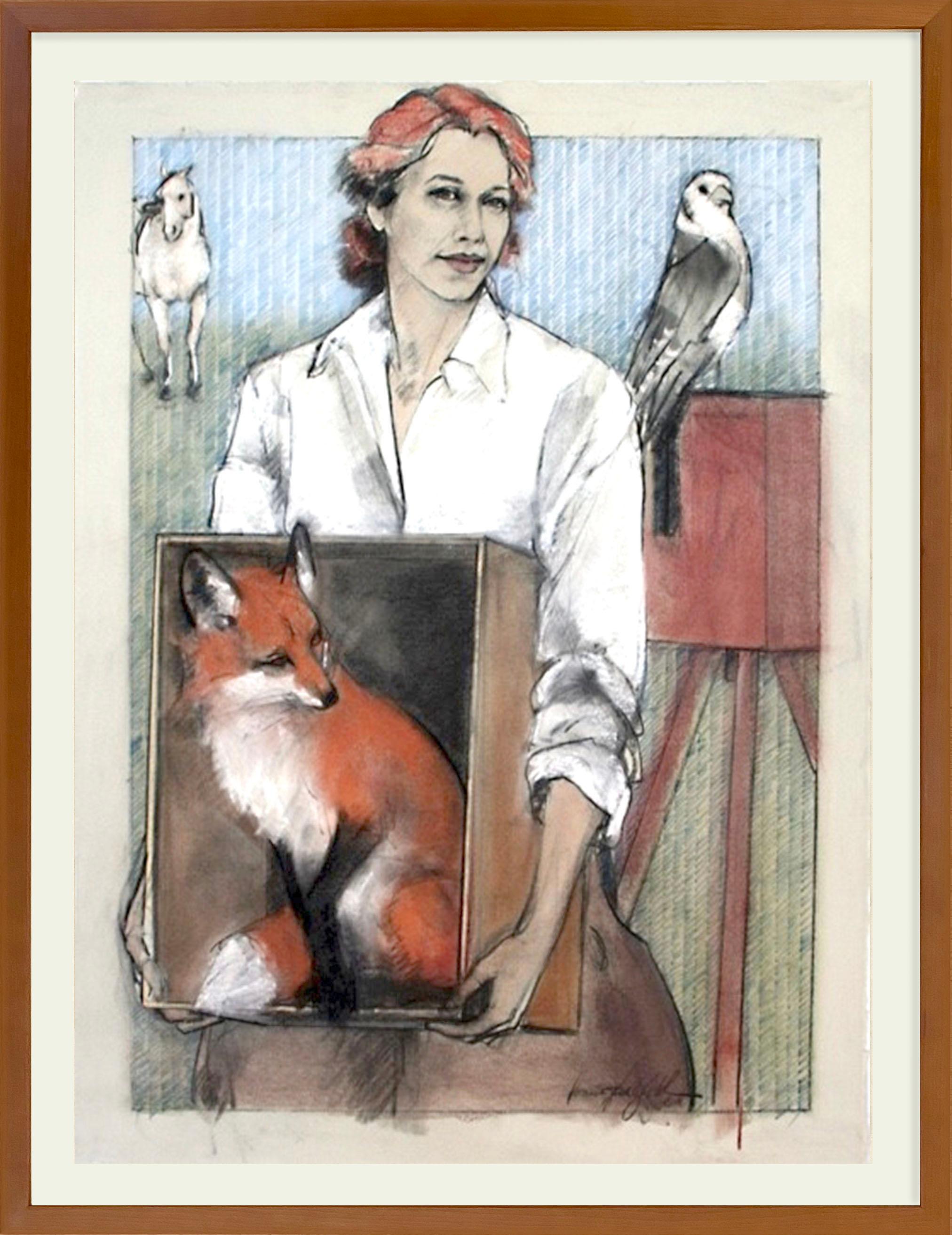 Trading Images (cowgirl, West, animals, chestnut, blue, gray) - Mixed Media Art by Donna Howell-Sickles