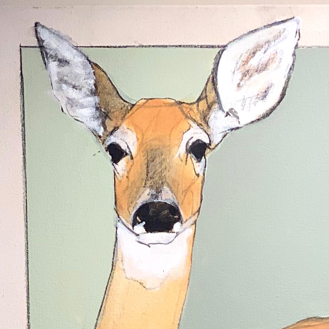 Watchful Eyes (deer, doe, fawn, gray-blue) - Painting by Donna Howell-Sickles