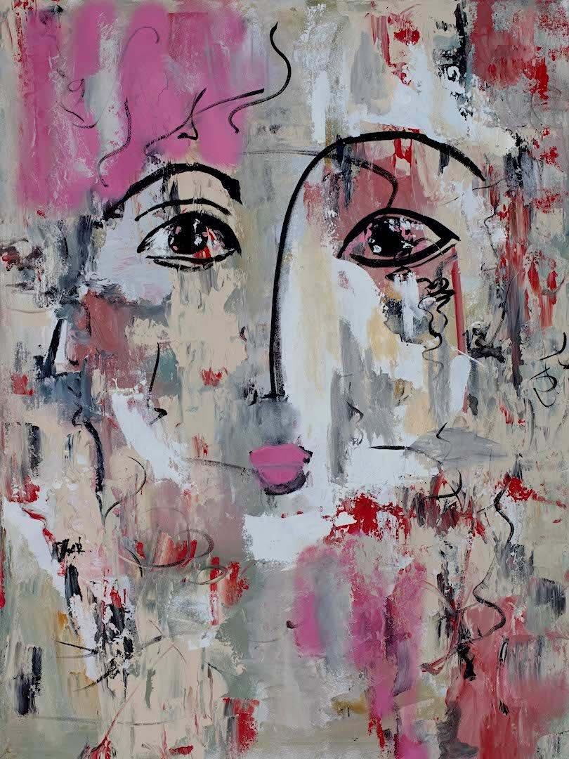 Donna Isham Female Portrait Abstract Figurative Colorful Eyes Pink