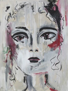 Donna Isham, weibliches Porträt, abstrakt, figurativ, farbenfrohes Gesicht, rosa
