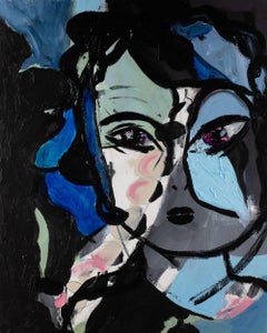 Donna Isham Portrait Female Blue Face Black Abstract Figurative  People