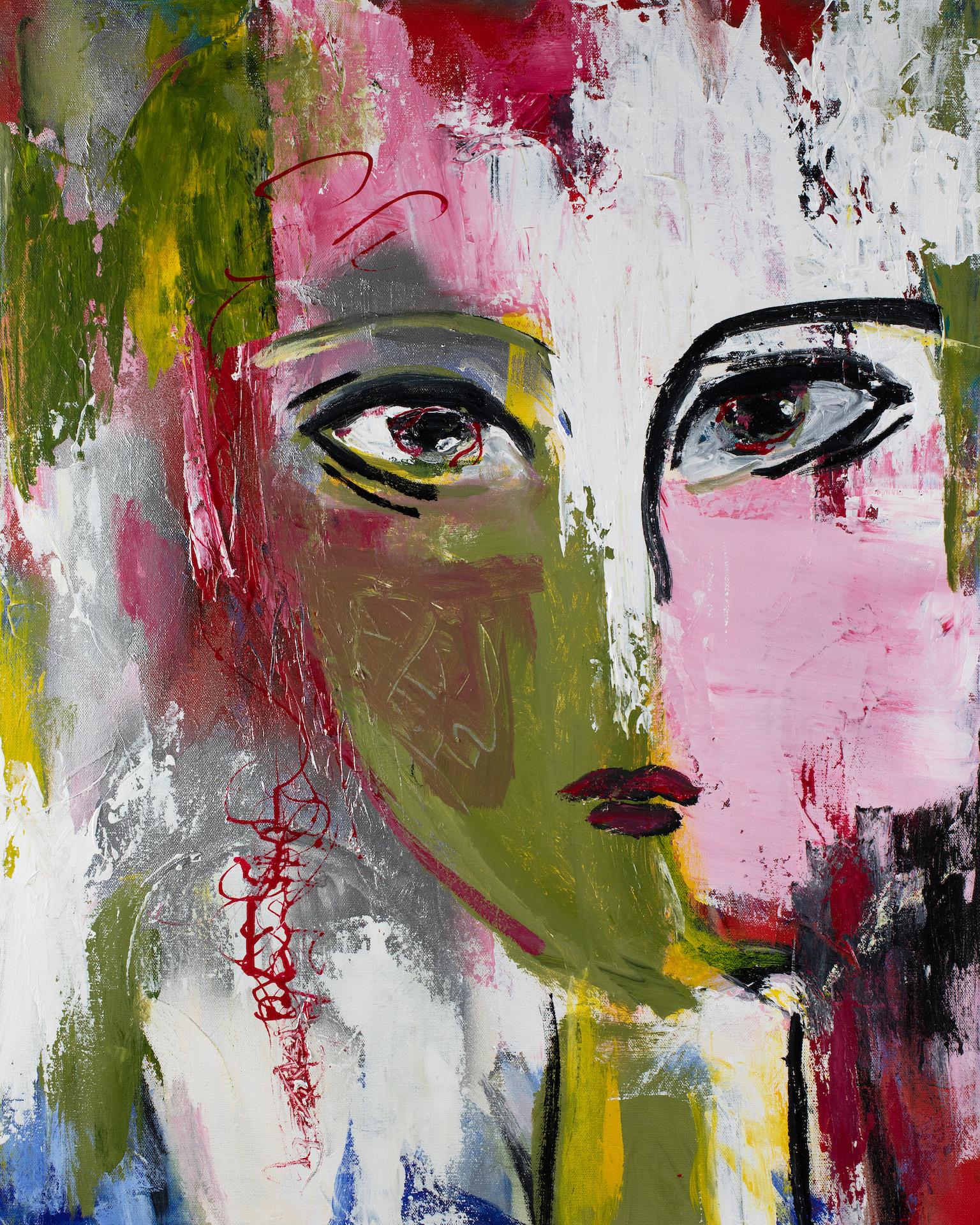 Donna Isham Retrato Rostro Femenino Abstracto Figurativo Colorido Rosa