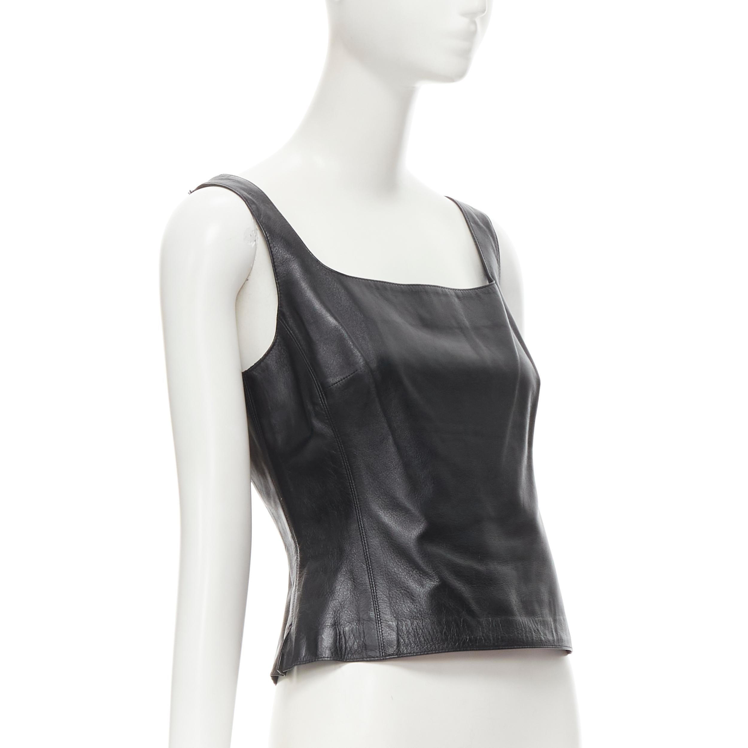 Black DONNA KARA SIGNATURE black leather square neck leather tank top US6 M