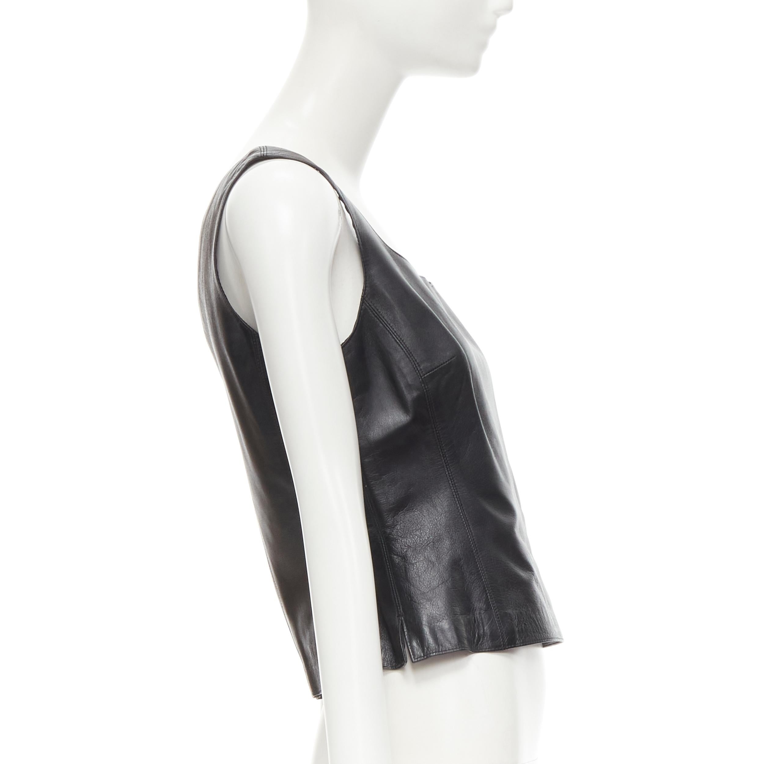 DONNA KARA SIGNATURE black leather square neck leather tank top US6 M In Excellent Condition In Hong Kong, NT