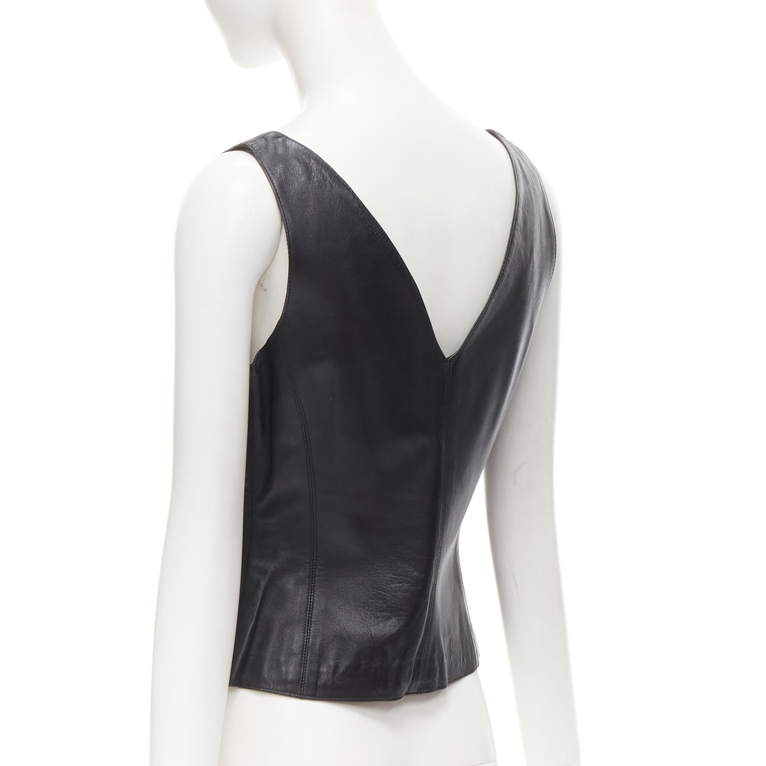 DONNA KARA SIGNATURE black leather square neck leather tank top US6 M 1