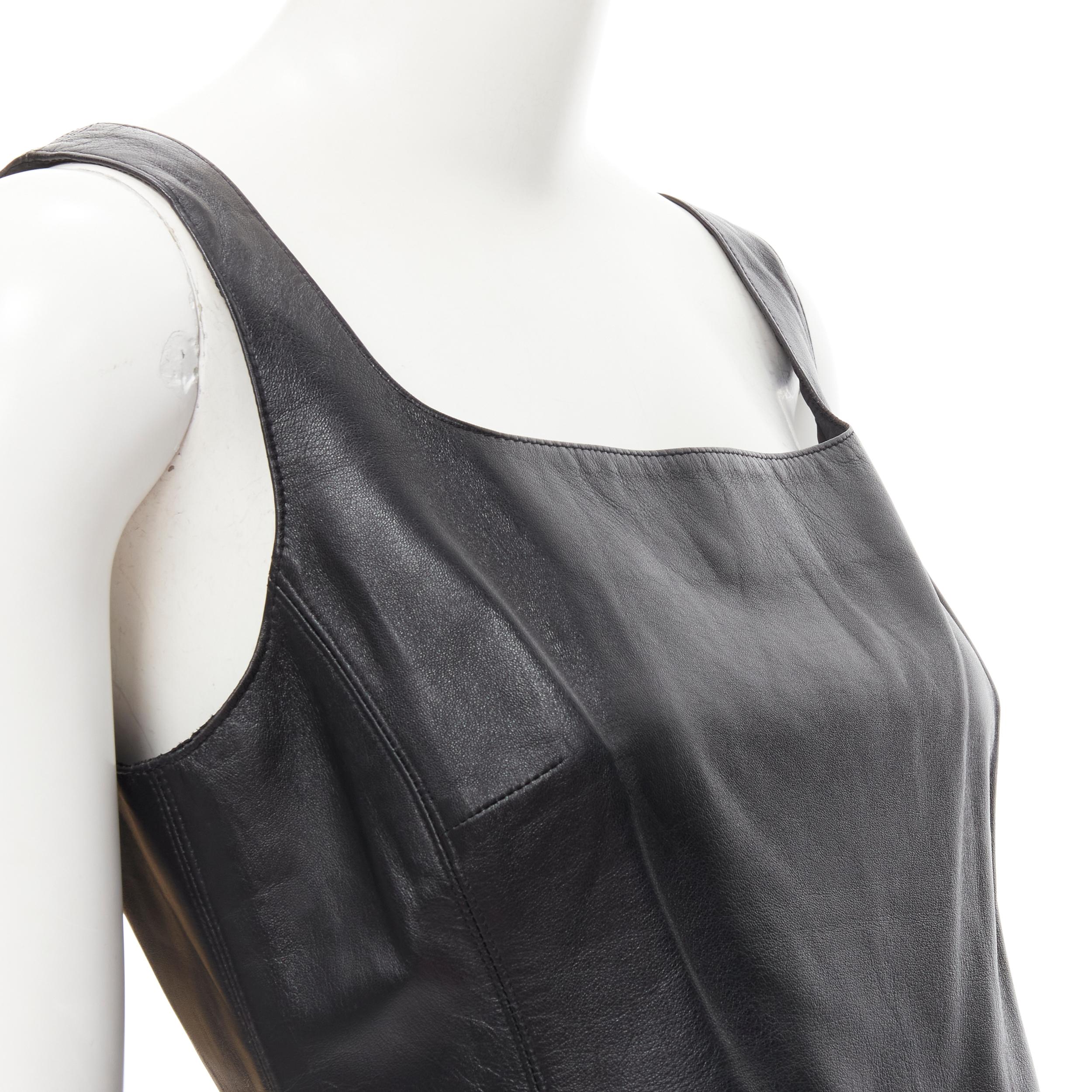 DONNA KARA SIGNATURE black leather square neck leather tank top US6 M 2