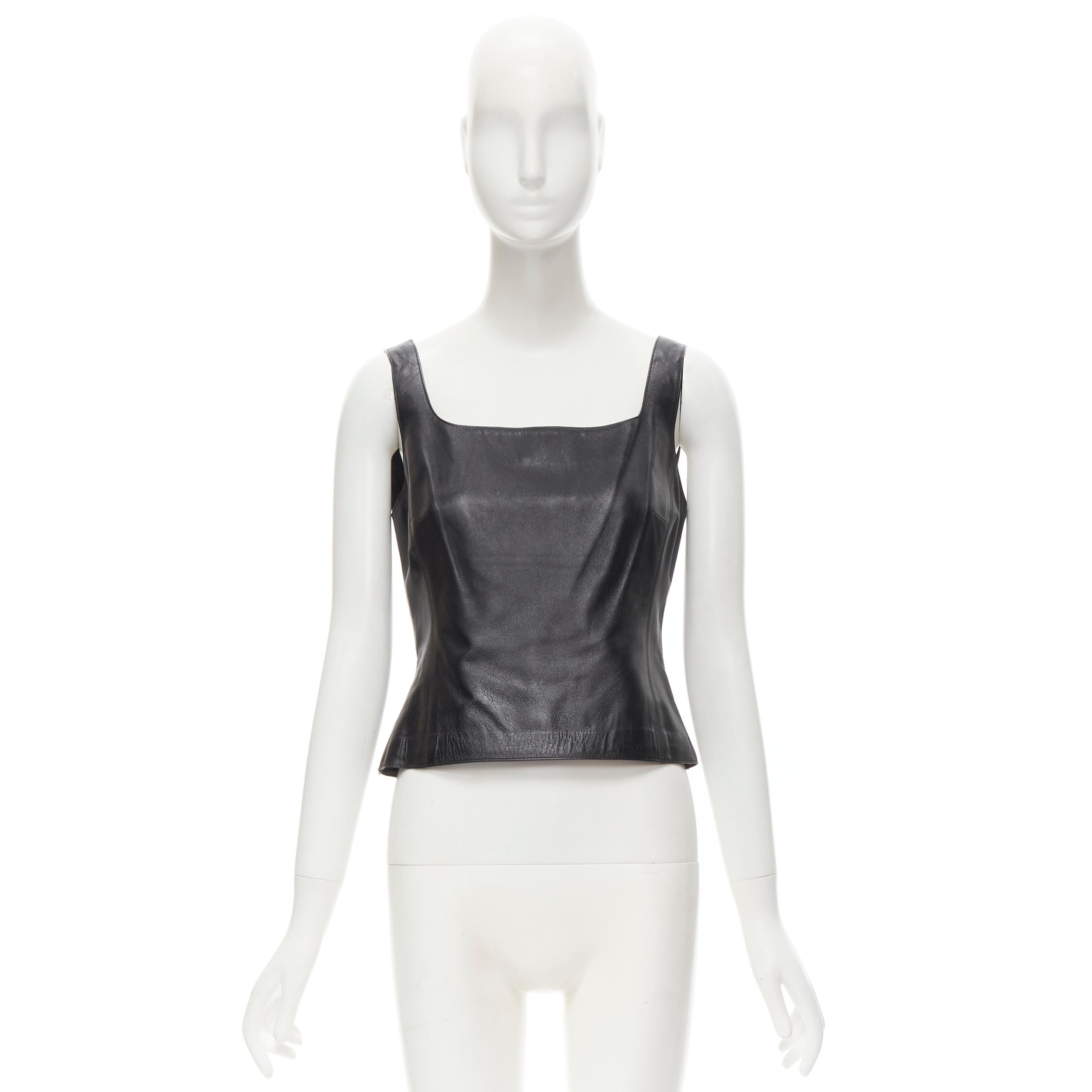 DONNA KARA SIGNATURE black leather square neck leather tank top US6 M 4