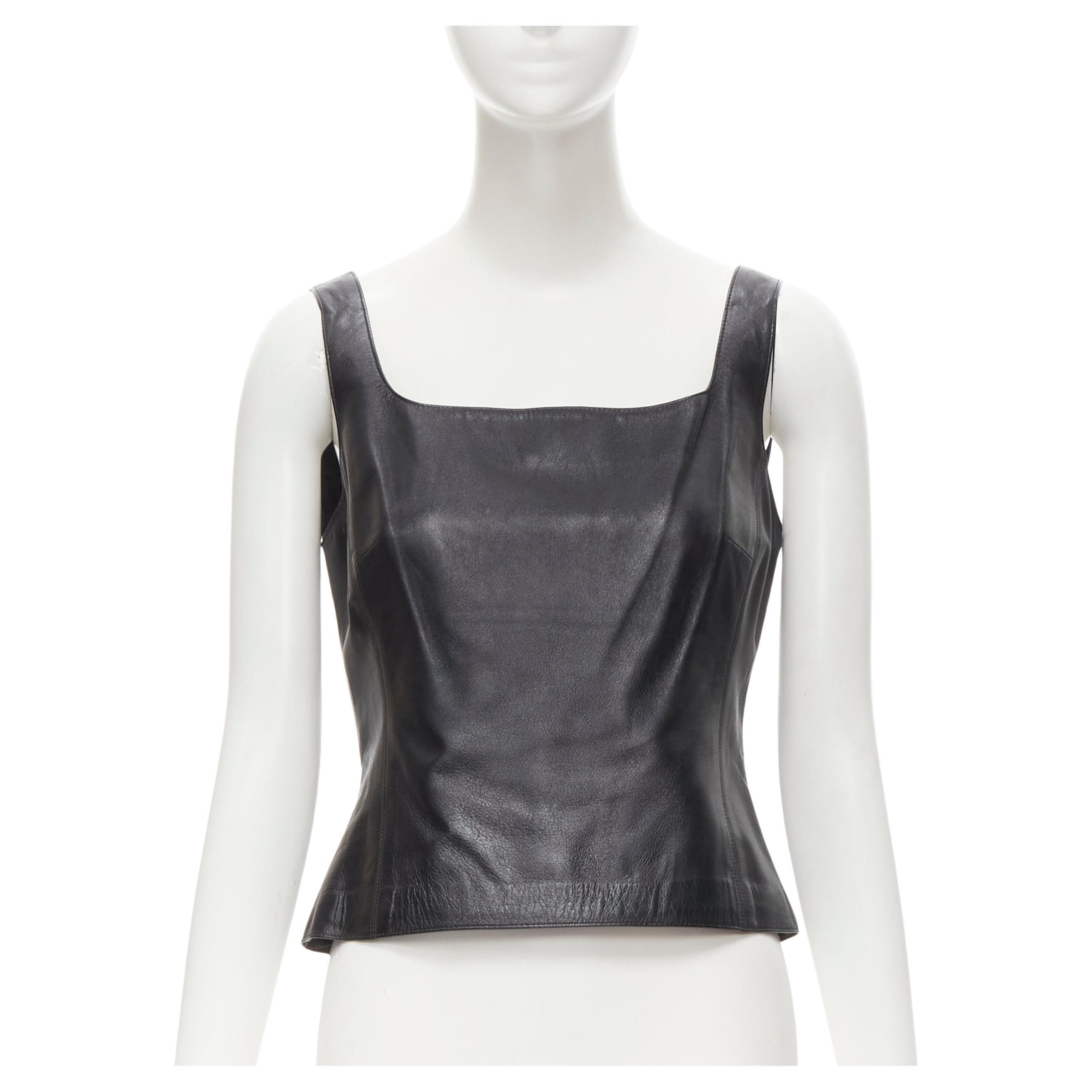 DONNA KARA SIGNATURE black leather square neck leather tank top US6 M