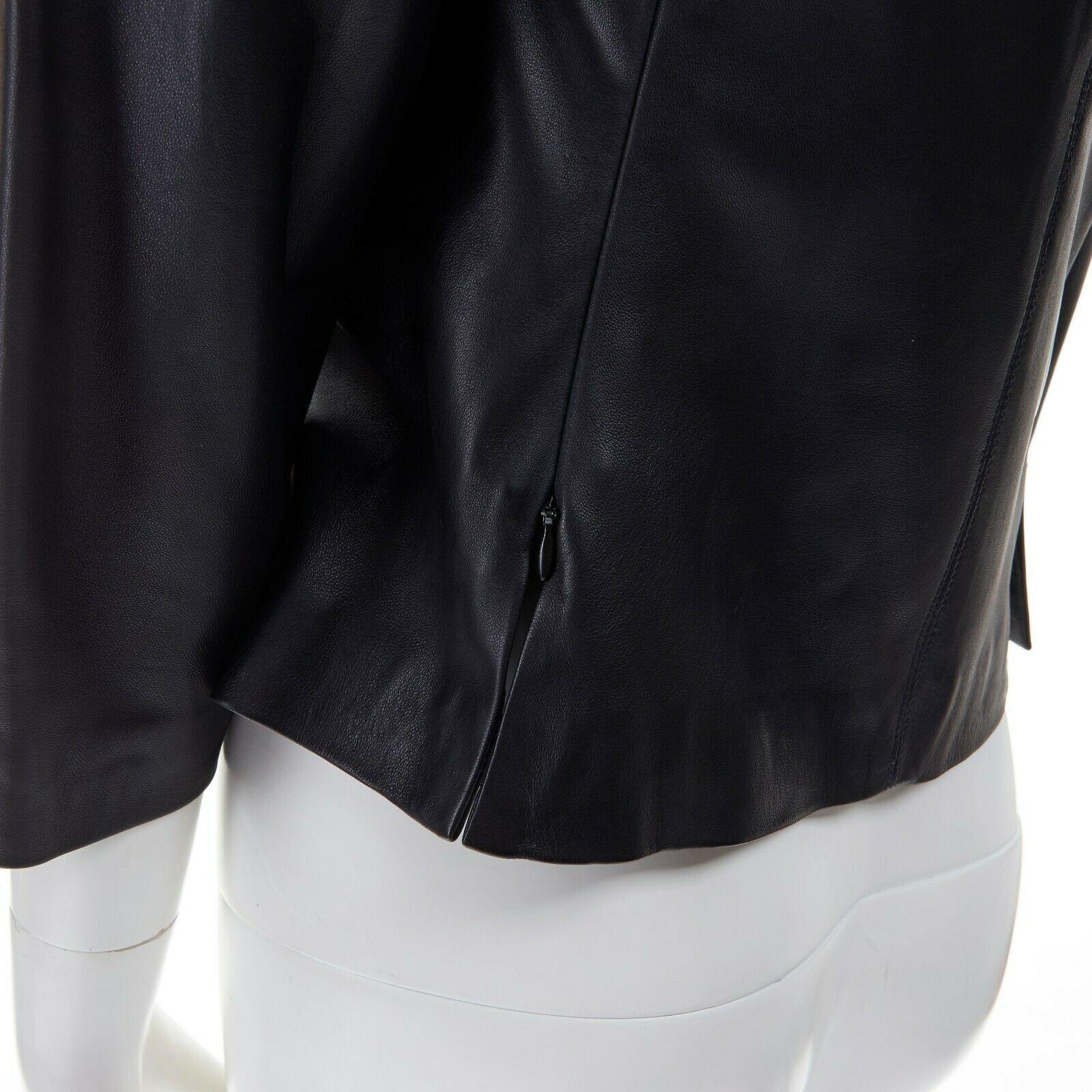 DONNA KARAN 100% lambskin leather wide angular neckline 3/4 sleeves top US4 S 4
