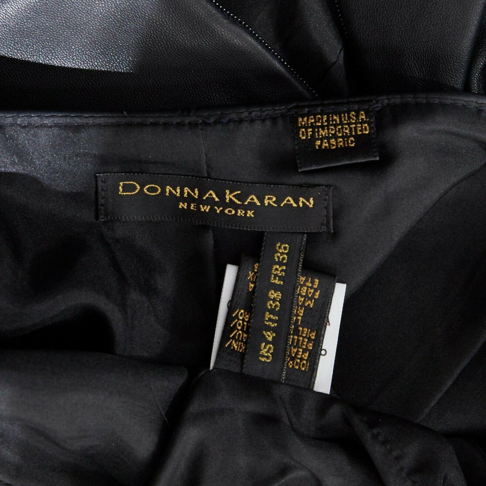 DONNA KARAN 100% lambskin leather wide angular neckline 3/4 sleeves top US4 S 5