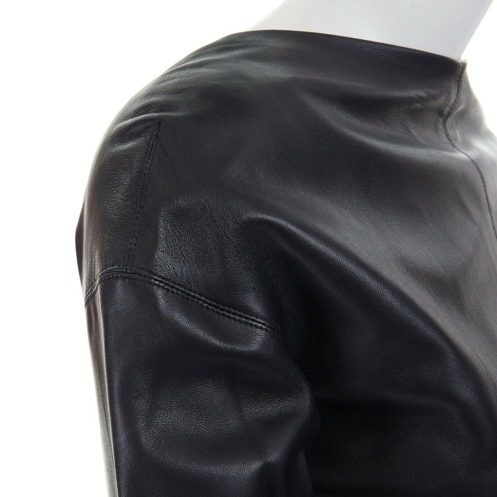 DONNA KARAN 100% lambskin leather wide angular neckline 3/4 sleeves top US4 S 3