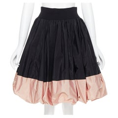 DONNA KARAN 100% silk black pink hem bubble flared voluminous skirt XS