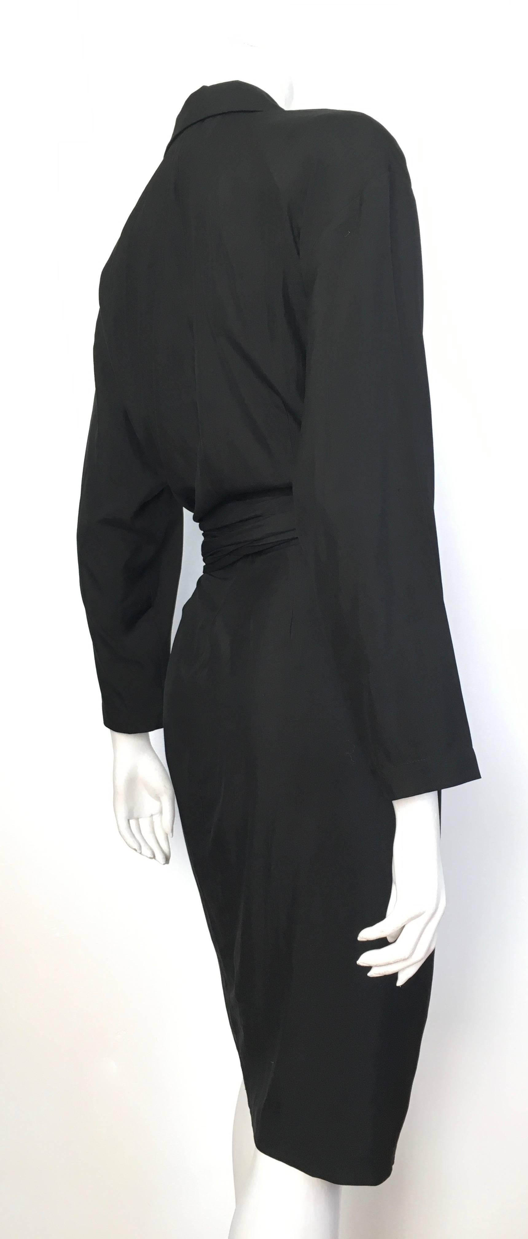 Donna Karan 1980s Black Silk Wrap Dress Size 8. In Excellent Condition For Sale In Atlanta, GA