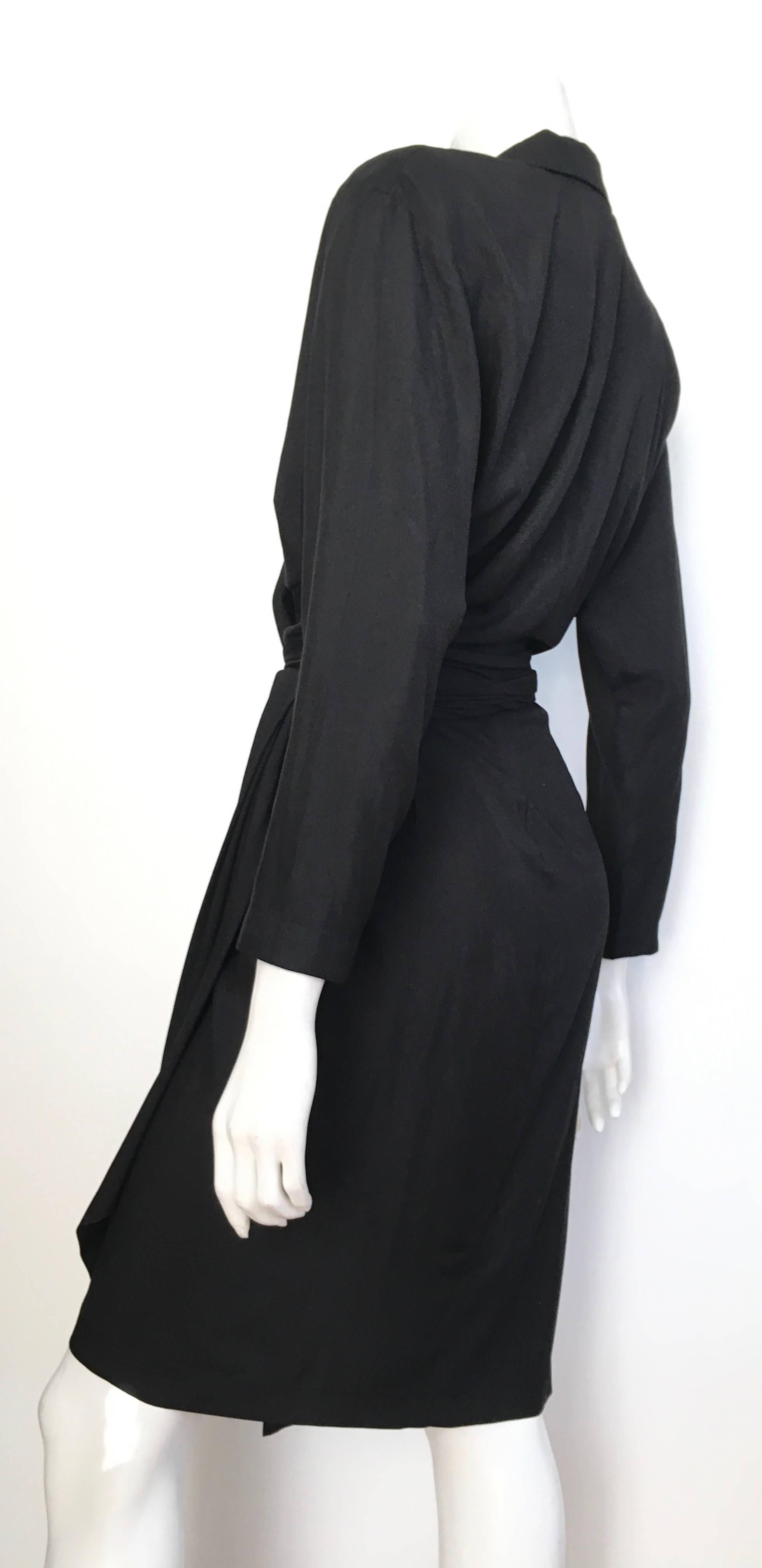 Women's or Men's Donna Karan 1980s Black Silk Wrap Dress Size 8. For Sale