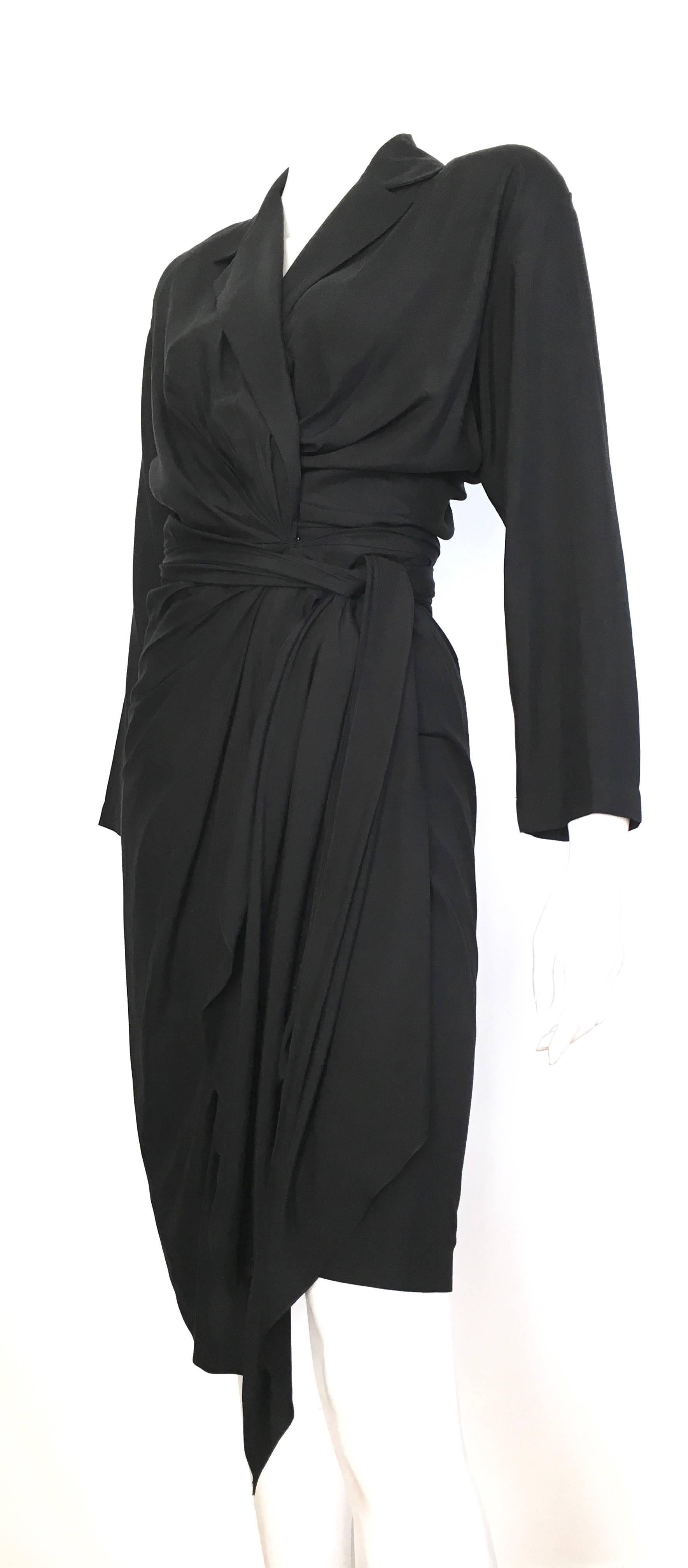 Donna Karan 1980s Black Silk Wrap Dress Size 8. For Sale 1