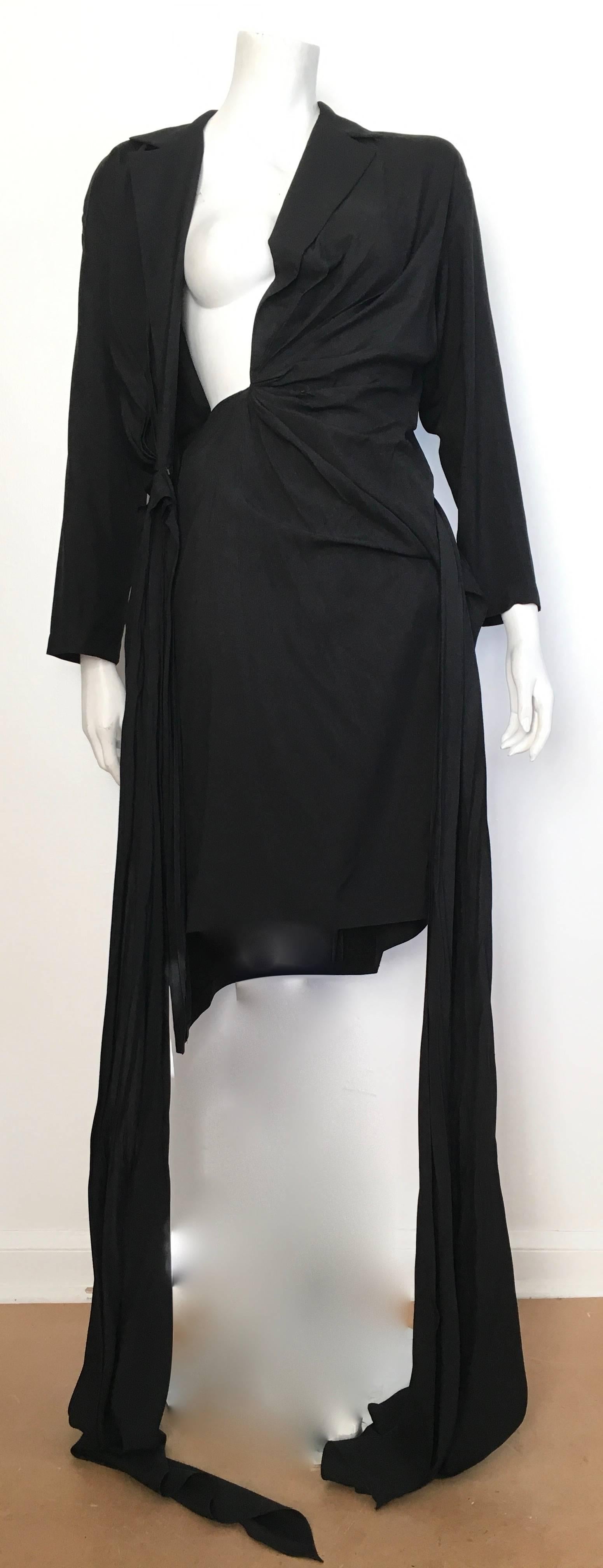 Donna Karan 1980s Black Silk Wrap Dress Size 8. For Sale 2