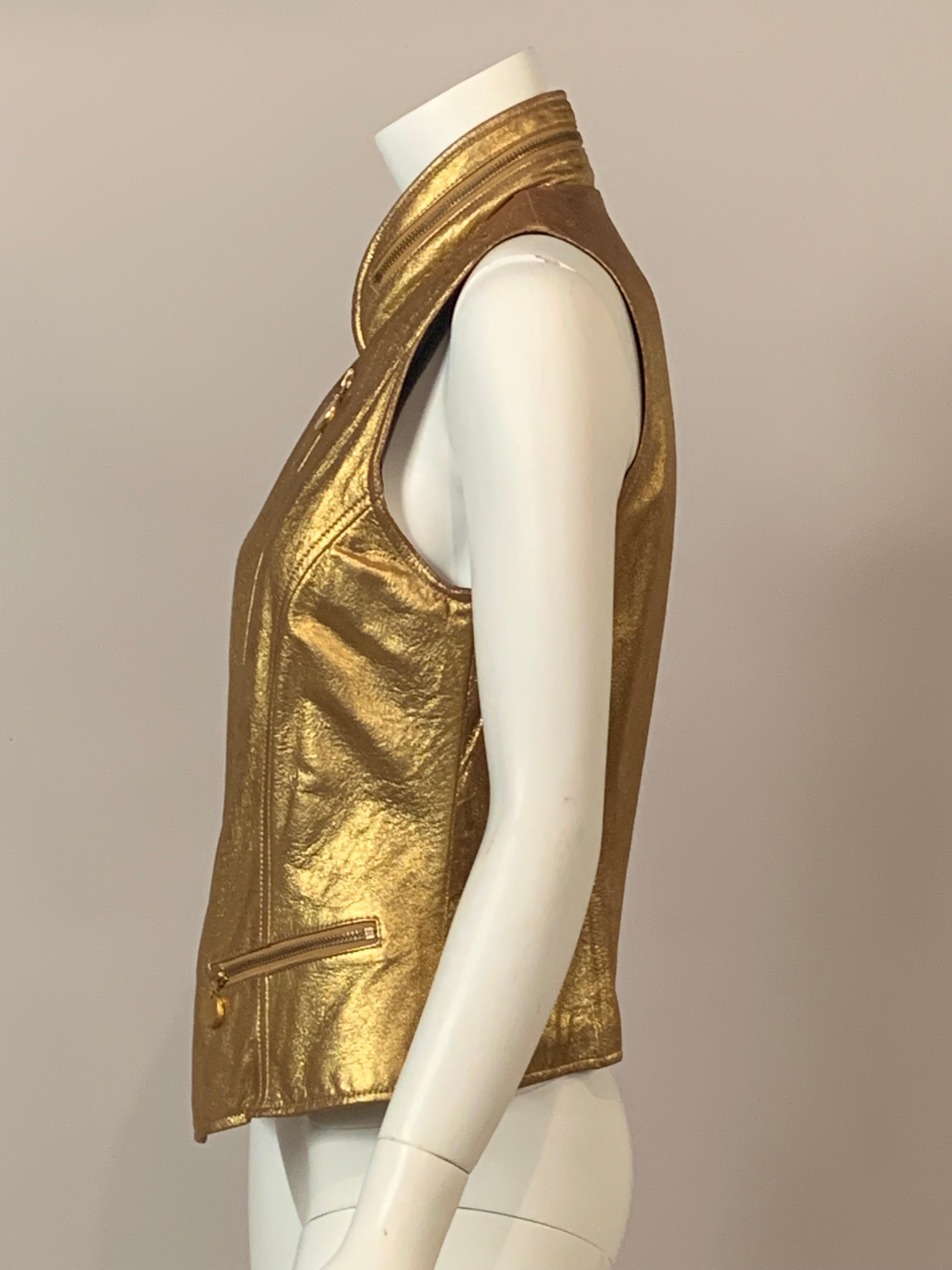 Donna Karan 1980's Gold Zip Front Leather Vest For Sale 1