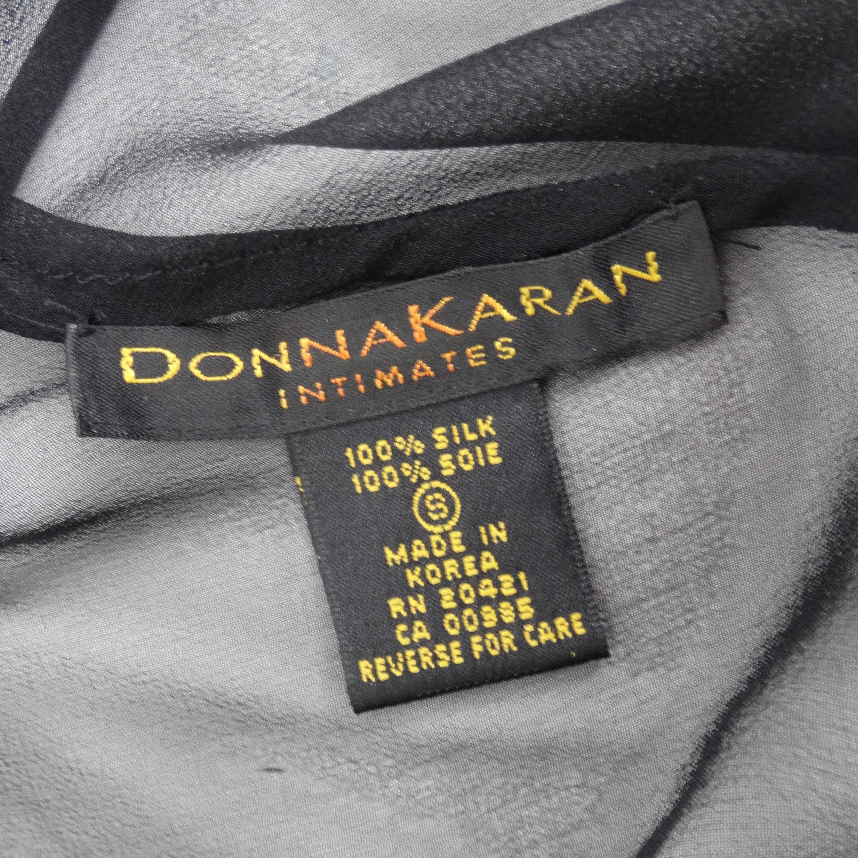 Donna Karan 1990s Black Sheer Silk Slip Dress 6