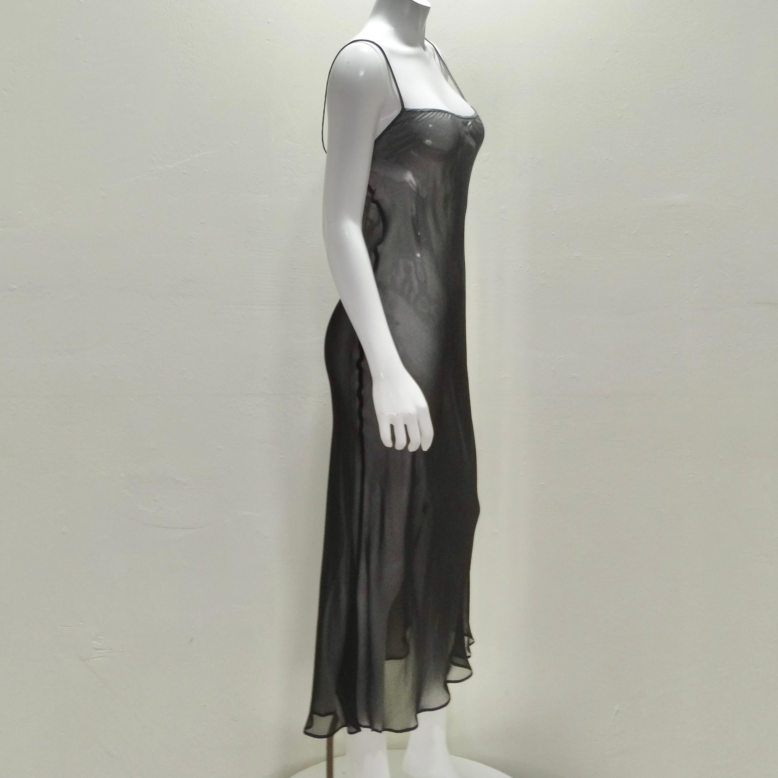 Women's or Men's Donna Karan 1990s Black Sheer Silk Slip Dress