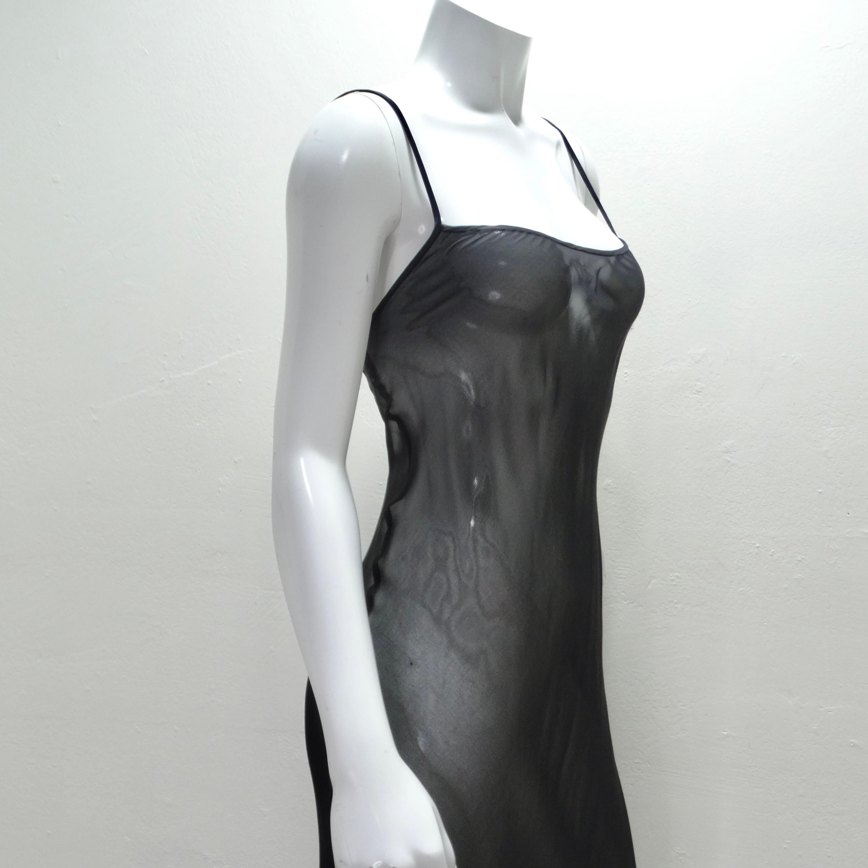 Donna Karan 1990s Black Sheer Silk Slip Dress 1