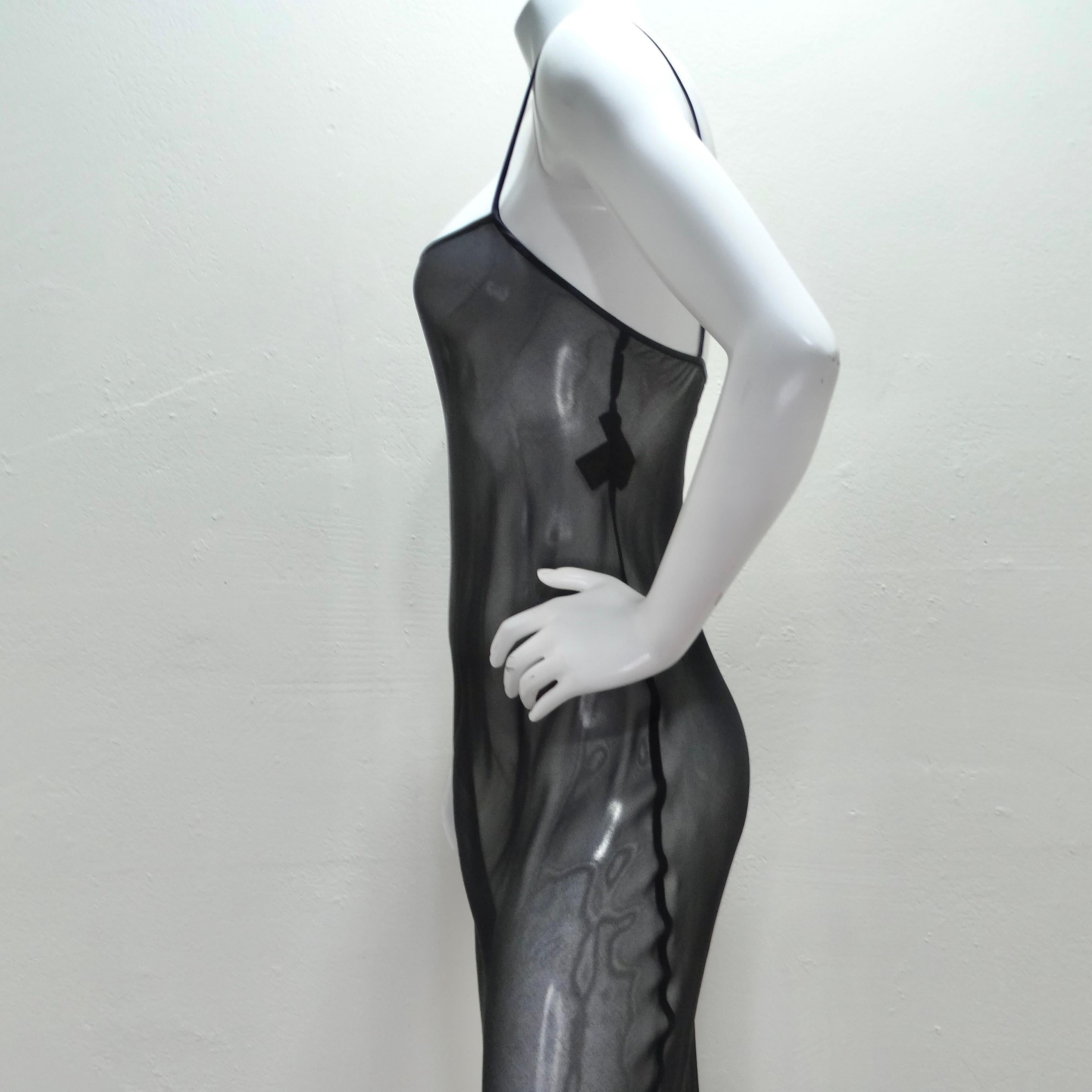 Donna Karan 1990s Black Sheer Silk Slip Dress 4
