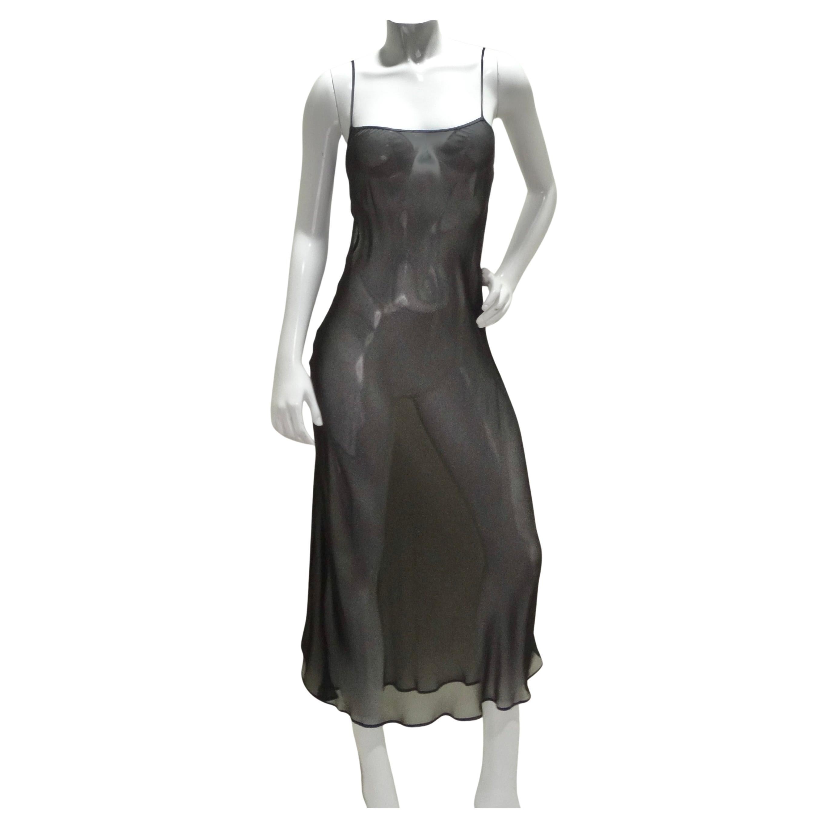 Donna Karan 1990s Black Sheer Silk Slip Dress