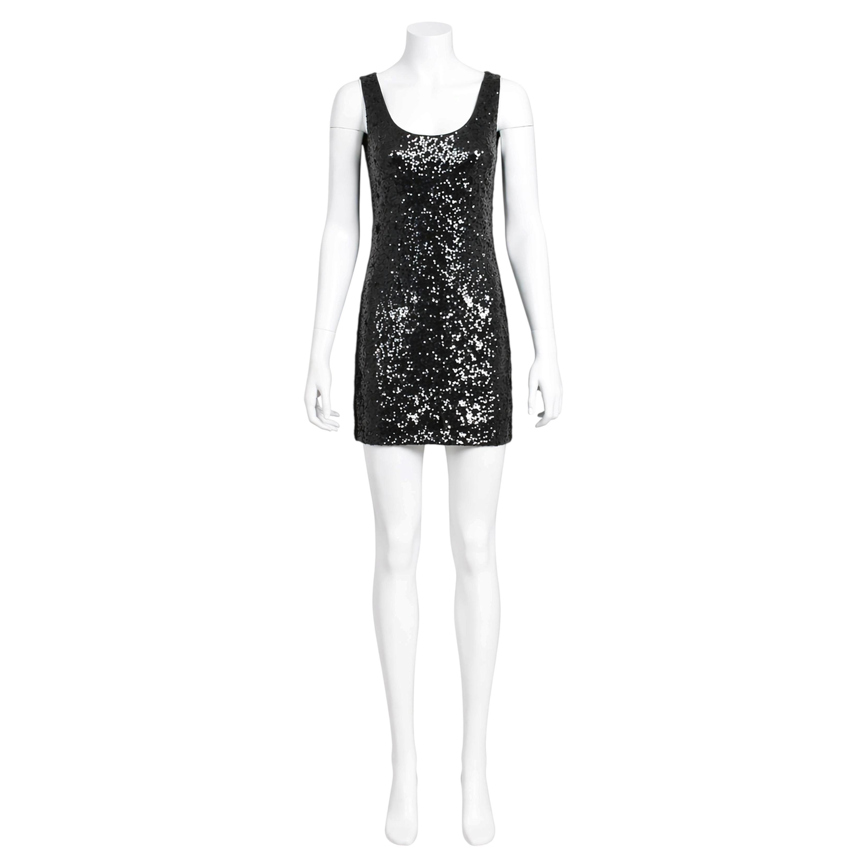 Donna Karan 1990s Vintage Black Silk Knit Sequin Cocktail Dress Size S