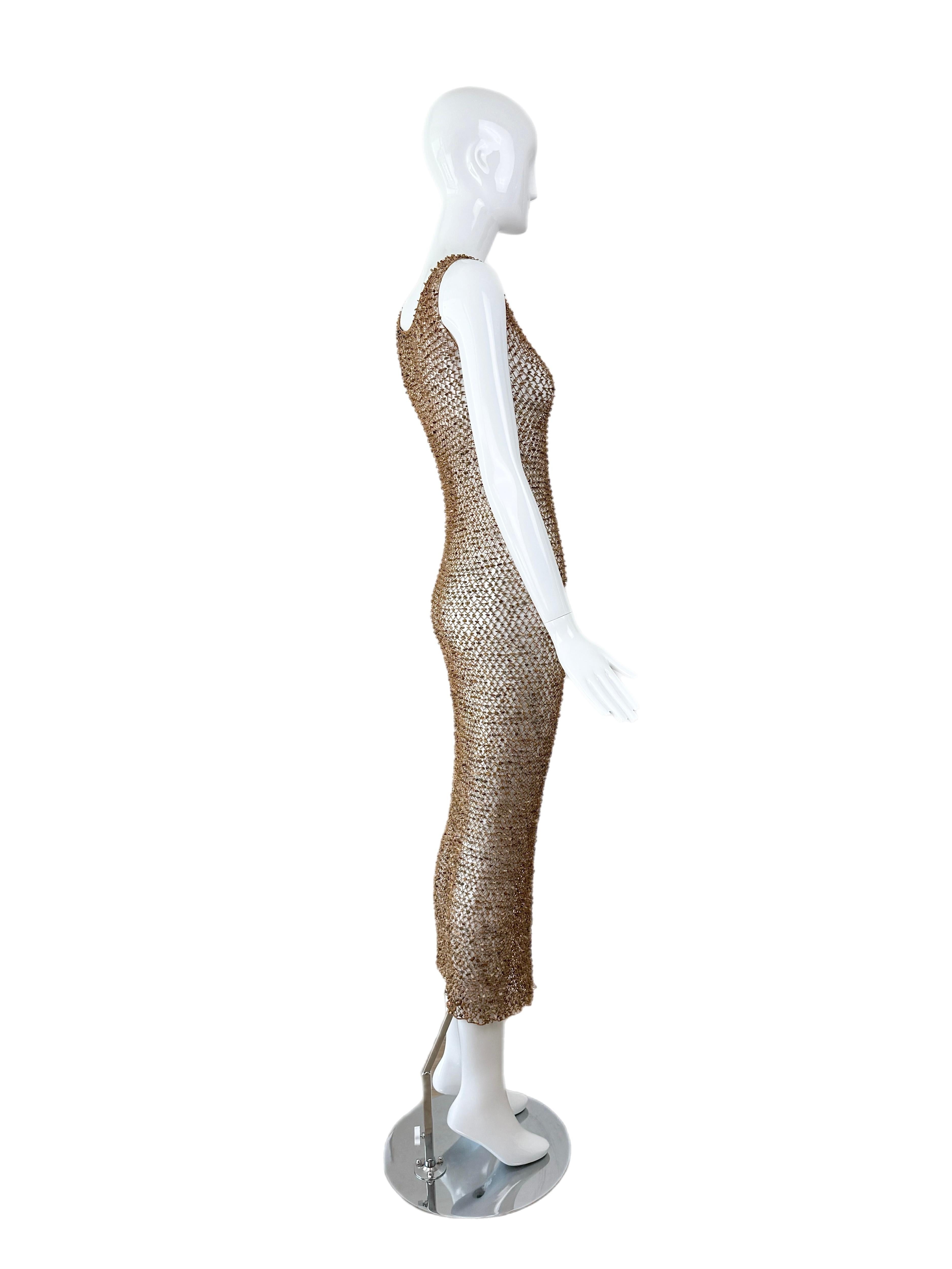 Brown DONNA KARAN 1997 Runway Vintage Rock Dress Net Sheer