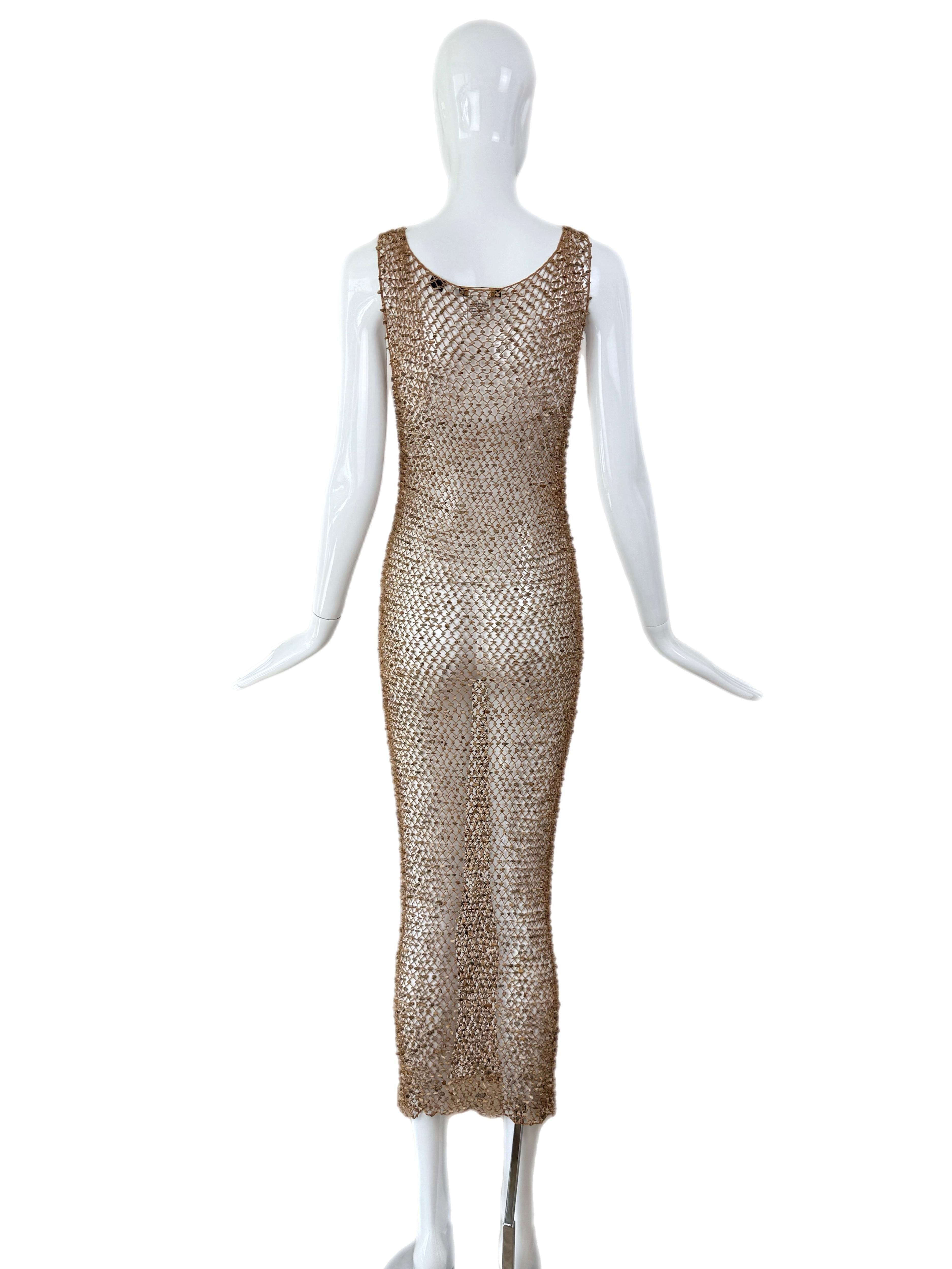 Women's DONNA KARAN 1997 Runway Vintage Rock Dress Net Sheer