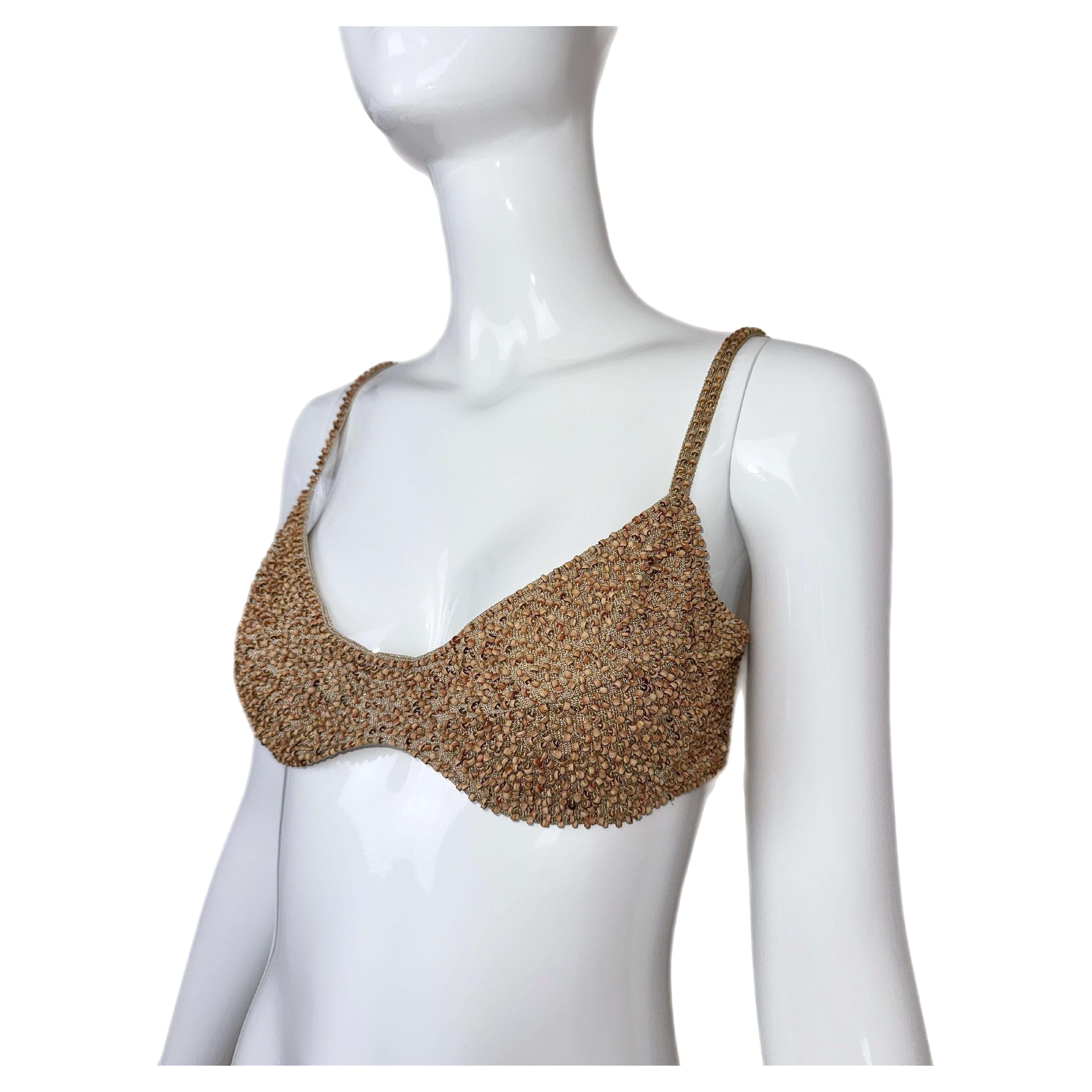 Donna Karan 1997 Vintage Gold Beaded Bra Top S.I.M.