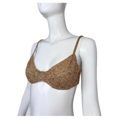 DONNA KARAN 1997 Sujetador vintage con cuentas doradas S/M