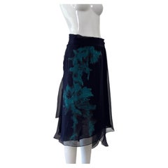 DONNA KARAN 2000 Vintage Blue Silk Runway Print Skirt