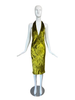 DONNA KARAN 2000 Vintage Runway Green Velvet Asymmetrical Backless Dress