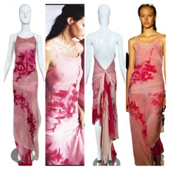 DONNA KARAN 2000 Vintage Runway Silk Handkerchief Gown Maxi Dress Backless