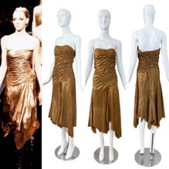 DONNA KARAN 2001 Vintage Runway Goldes Lederkleid