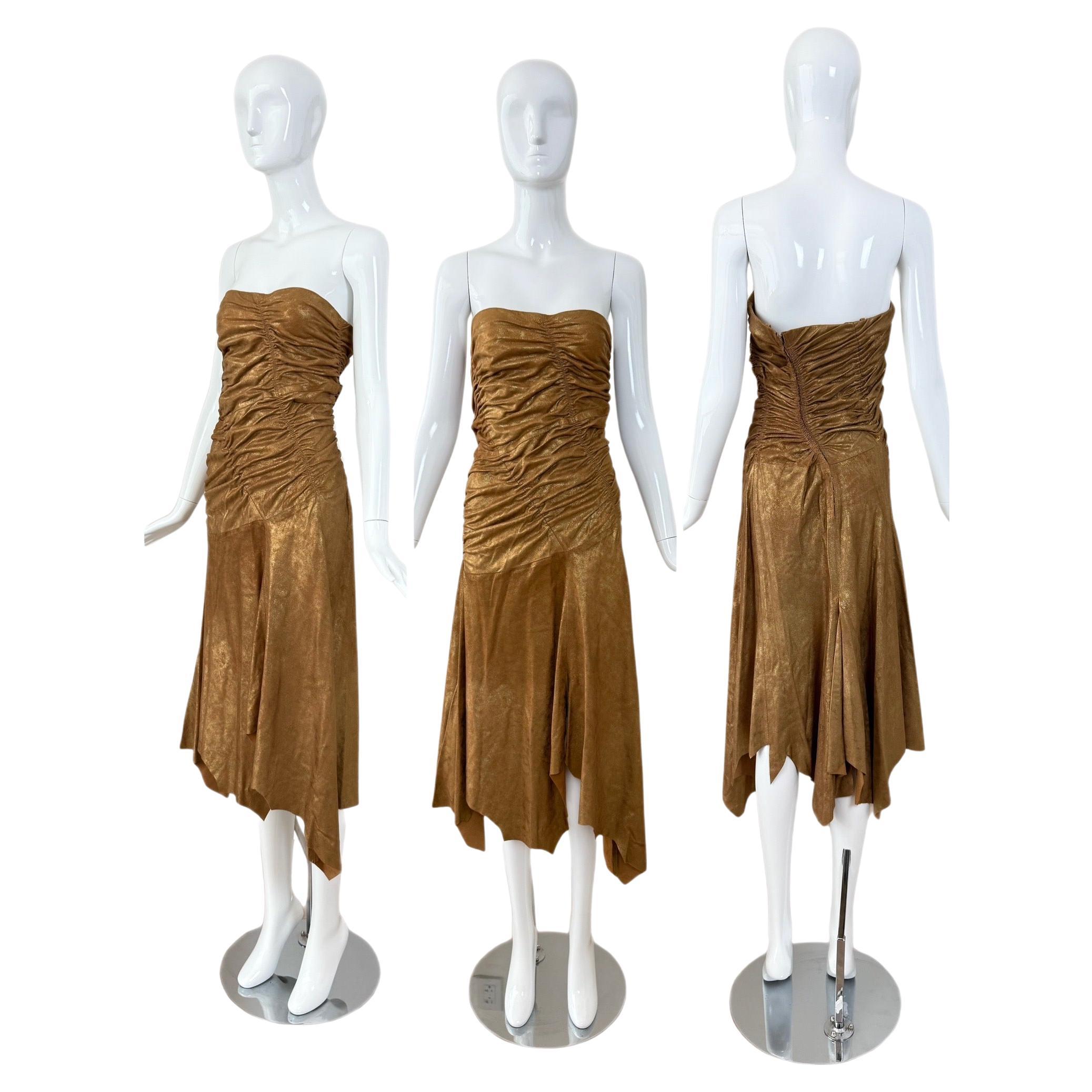 DONNA KARAN 2001 Vintage Runway Gold Leather Dress